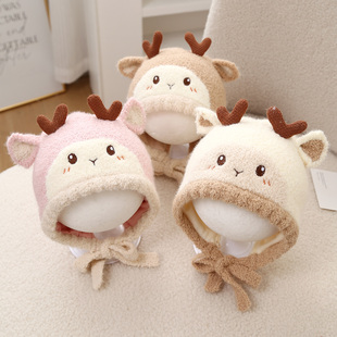 婴儿帽子秋冬季保暖针织护耳帽男女宝宝小月龄可爱超萌防风毛绒帽