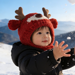 婴幼儿毛线针织护耳帽秋冬季保暖防风套头帽2025新款男女宝宝包耳