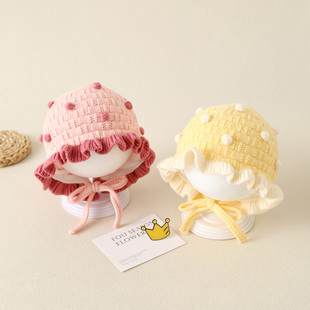 新生儿女宝宝可爱冬天护耳针织毛线帽婴儿保暖秋冬款0岁6个月公主
