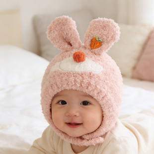 婴儿帽子宝宝毛线帽秋冬季可爱珊瑚绒男童针织帽女童护耳帽儿童冬