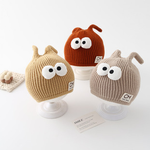 婴儿帽秋冬可爱护耳毛线帽宝宝防风保暖套头帽小月龄男女童针织帽