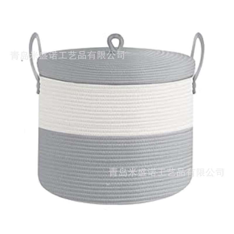 现货棉绳收纳筐大容量圆形带盖洗衣篮家用玩具衣物玩具收纳筐