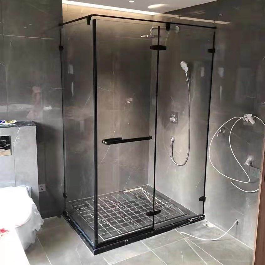 淋浴房浴室玻璃门隔断卫生间干湿分离沐浴屏不锈钢一字简易黑色