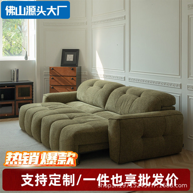 现代简约电动可调节靠背多功能小户型零靠墙直排雪尼尔沙发床两用