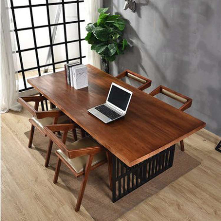 现代简约实木办公桌工作台办公室会客厅商务洽谈桌铁艺长方形桌子