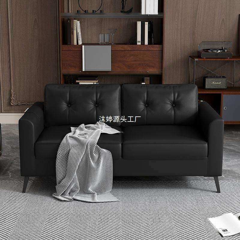 公寓沙发小户型出租房客厅理发店棋牌室休息接待黑色皮布双人沙发