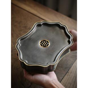 颜吉利潮阳锡茶盘锡包铜边壶承干泡台茶船潮州工夫茶锡罐