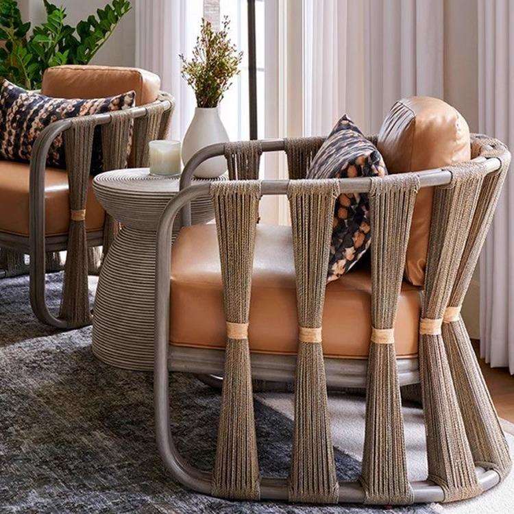 户外藤编沙发阳台客厅休闲椅复古风懒人椅花园藤椅样板间设计师椅