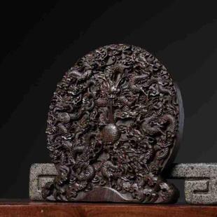 直销沉香木摆件九龙戏珠壁挂摆件雕刻工艺品中式玄关桌面摆件