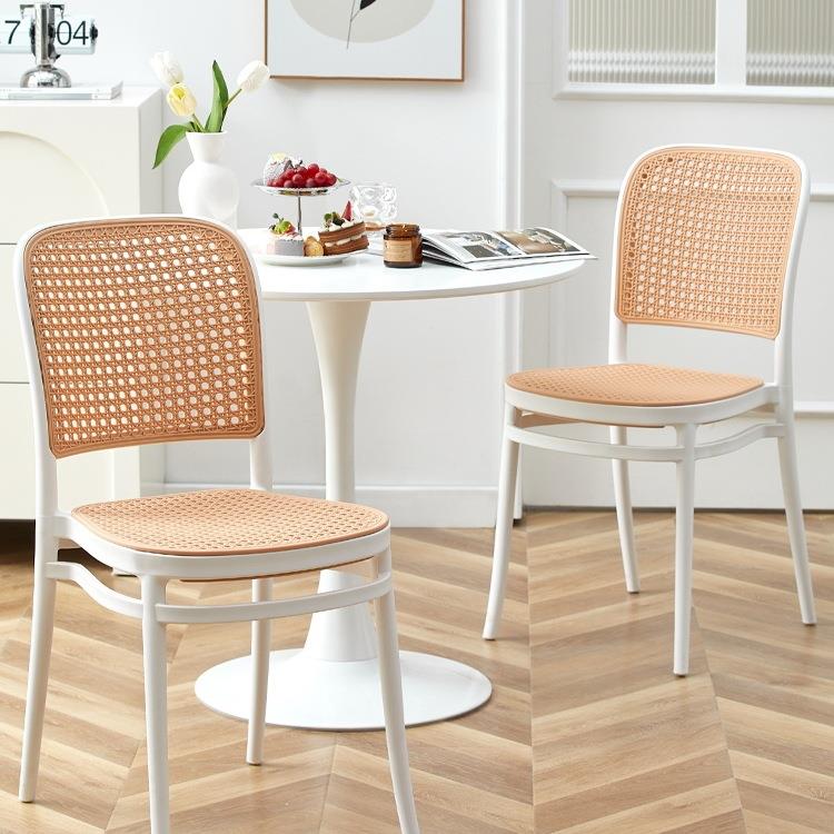 家用餐椅可叠放塑料椅子加厚餐厅靠背椅户外阳台仿藤编椅庭院凳子