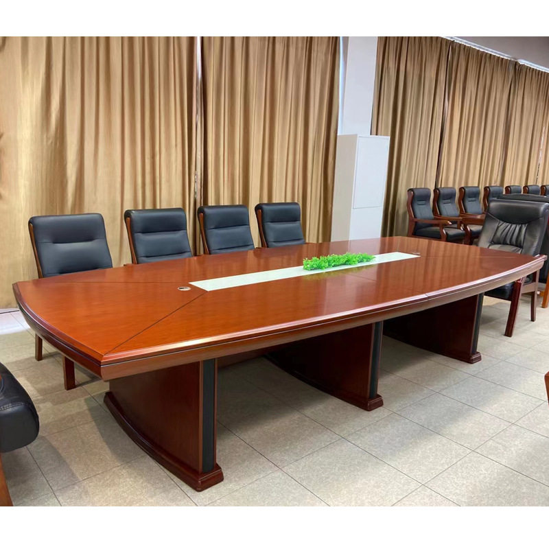 办公会议桌长桌大型实木皮油漆家具桌圆弧形接待培训桌条形会议台