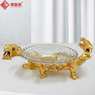 夜总会ktv摆台双金钱豹子大水果盘创意欧式家居客厅茶几玻璃盘座