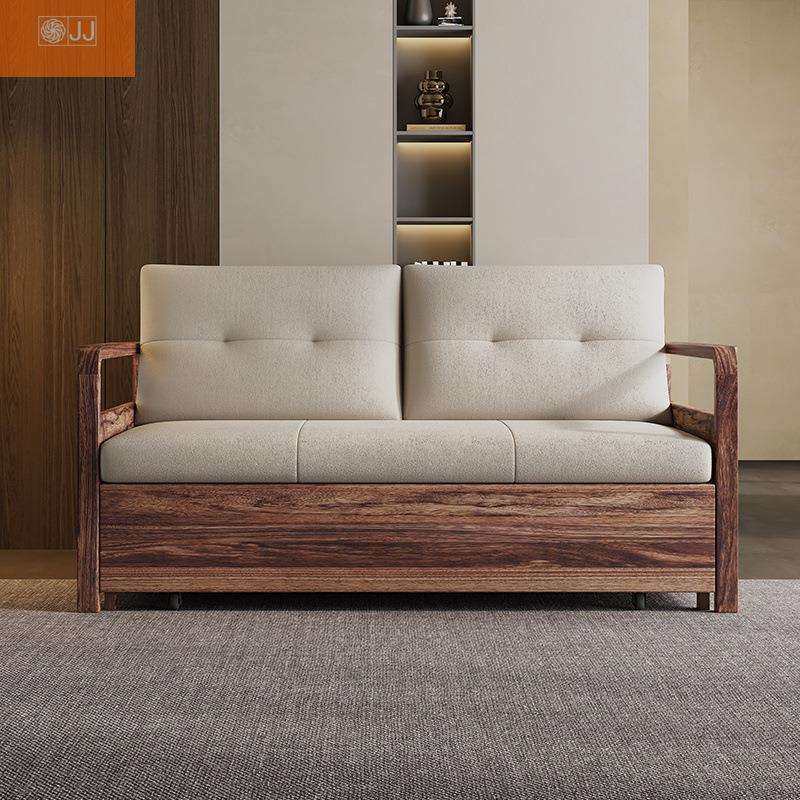 中式家用小户型伸缩客厅双人多功能卧室书房实木折叠沙发床两用