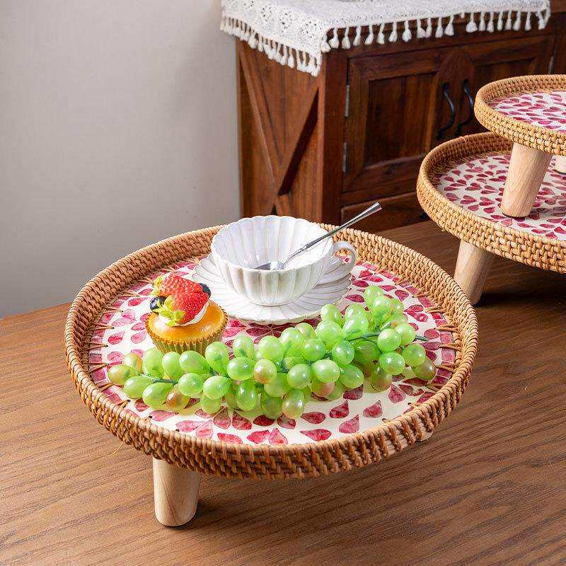 越南手工藤编贝壳飘窗茶几方沙发小边几欧式榻榻米小圆桌野餐桌