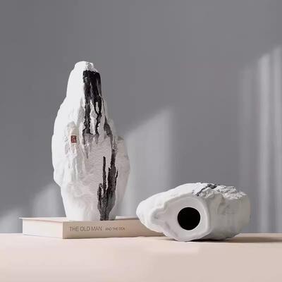 创意手绘水墨图案假山陶瓷装饰摆件新中式民宿茶室书房玄关摆设