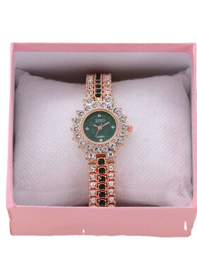 绿宝石套装闪闪发亮水钻表小巧玲珑星空表盘表+耳坠项+链3pcs/set