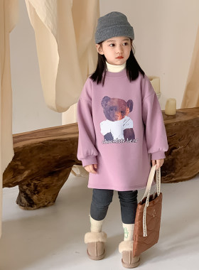 女童加绒卫衣裙秋冬装2023新款中小孩童宝宝韩版洋派宽松洋装潮