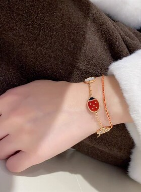 高品质v金本命年法国红绳男女幸运编织小红绳珠珠手链情侣款手链