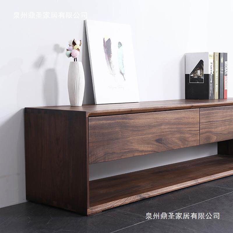 黑胡桃木电视柜北欧现代简约小户型地柜纯实木墙柜卧室储物柜