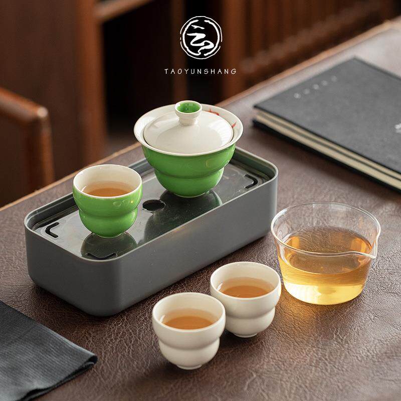 快客杯陶瓷一壶三杯旅行茶具套装玻璃便携式户外简约随身泡茶套装
