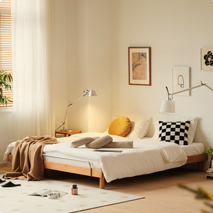 日式樱桃木呼呼榻榻米床小户型双人床实木卧室床1.51.8米无床头床
