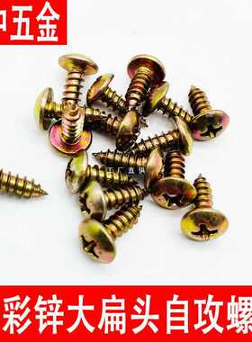 5IJO镀彩锌十字大扁头自攻螺丝钉加硬蘑菇伞头自攻钉尖尾木螺钉M4
