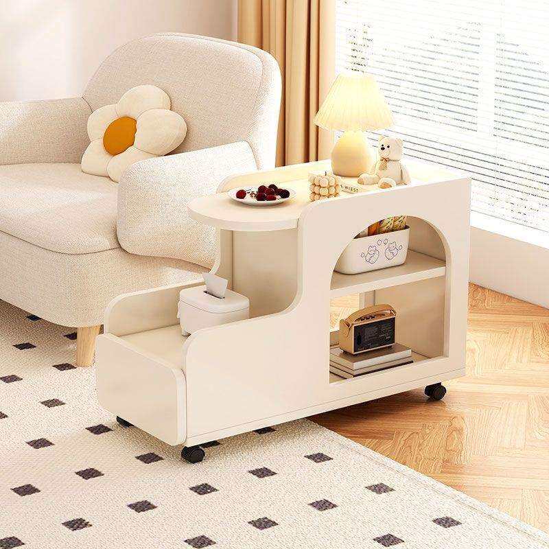奶油风沙发边柜侧边柜客厅落地摆件2025新款可移动收纳小推车边几