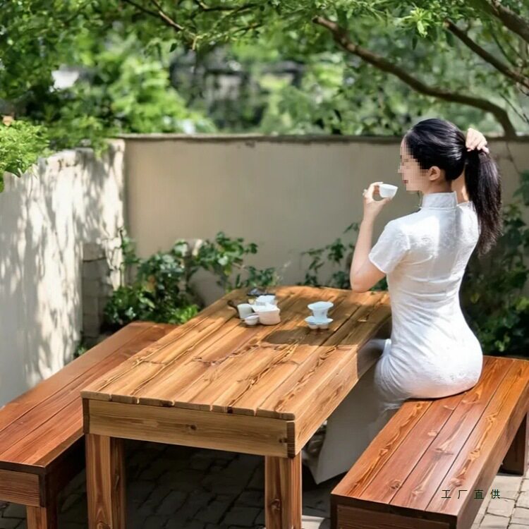 户外桌椅防腐木庭院桌塑木防雨防晒室外露天现代休闲阳台桌椅组合