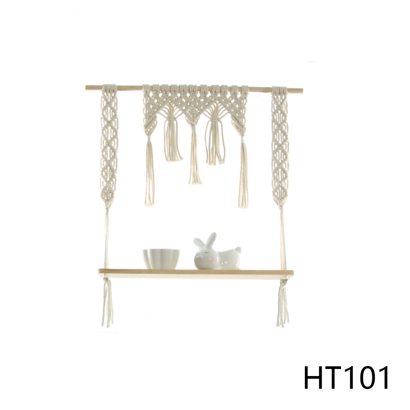 木板置物架绿化墙面装饰挂毯墙挂棉绳手工编制INS