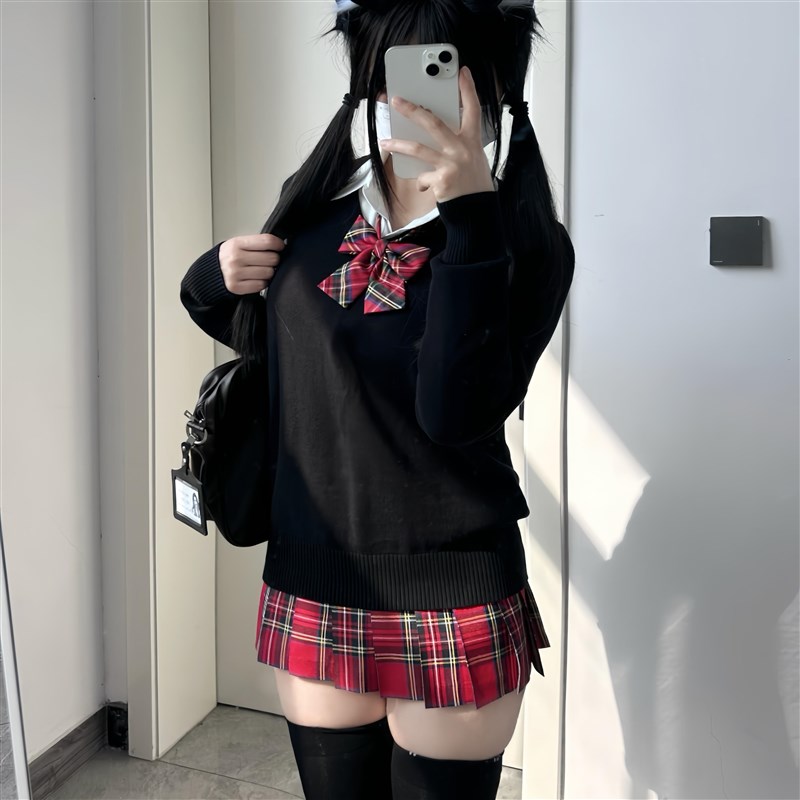 速发供k制服毛衣织学院风长袖套头校j感纯色v领针早衫内搭上衣