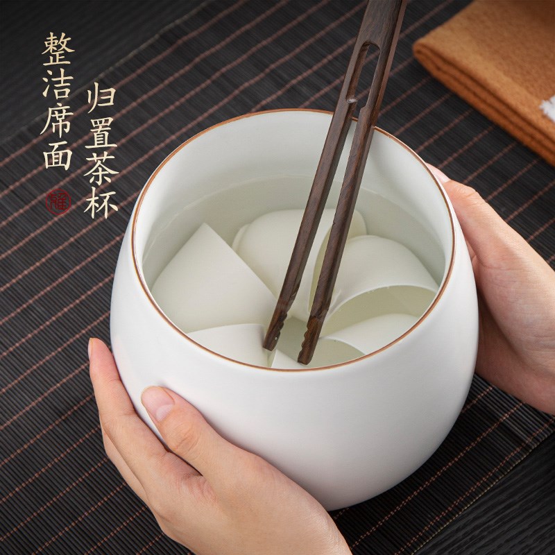 速发蝉翼开片汝窑白色陶瓷建水茶洗 家用茶具茶道配件茶渣缸