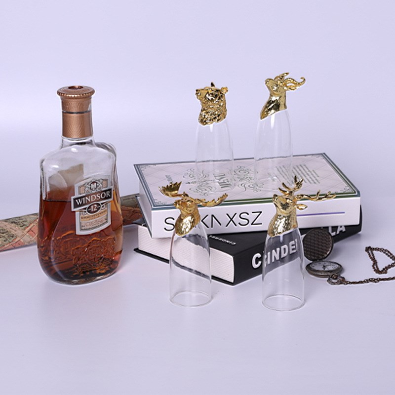 速发驯酒玻璃酒杯 创意金属动鹿头像杯子 威士忌物杯