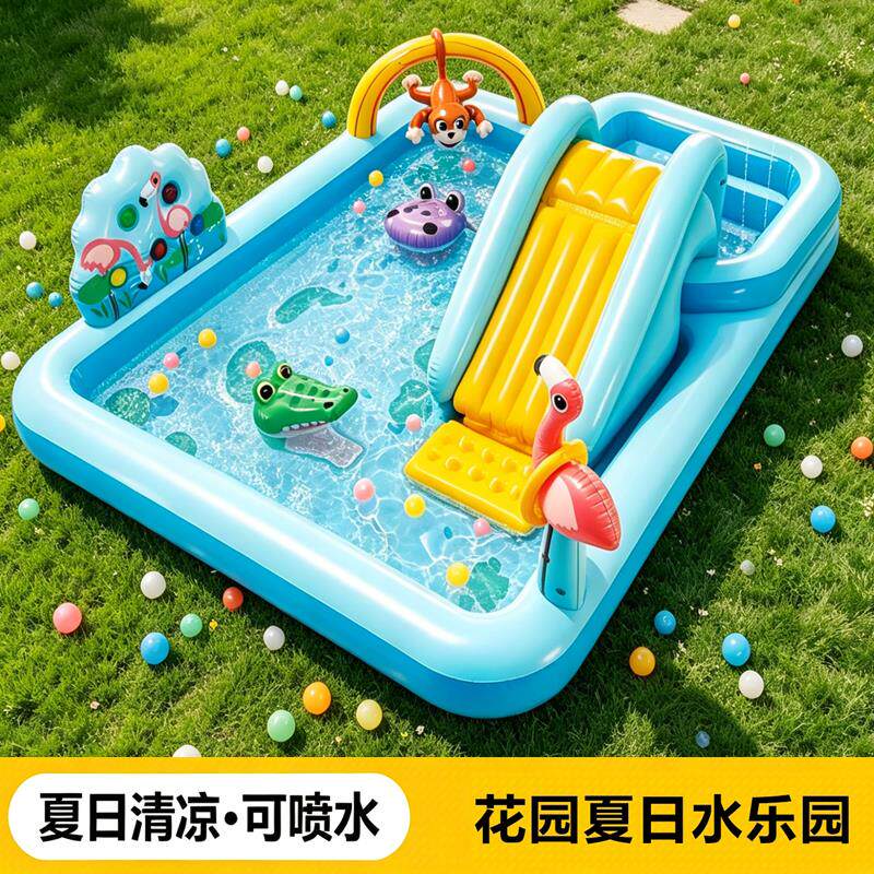 速发INTEX宝宝幼儿家用充气游泳池儿童滑梯喷水池室内小孩泳池戏