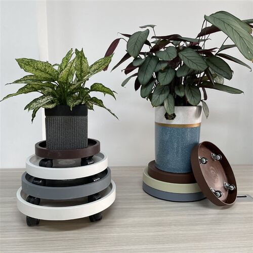 速发可移动向轮大花料厚托圆形加底带轮托盘塑盆接水盘钢化底座托