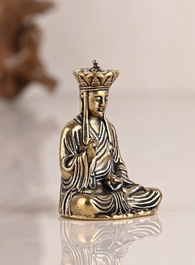 速发黄铜地藏菩萨小佛像摆件复古做旧居家供佛禅意迷你笑佛祖汽车