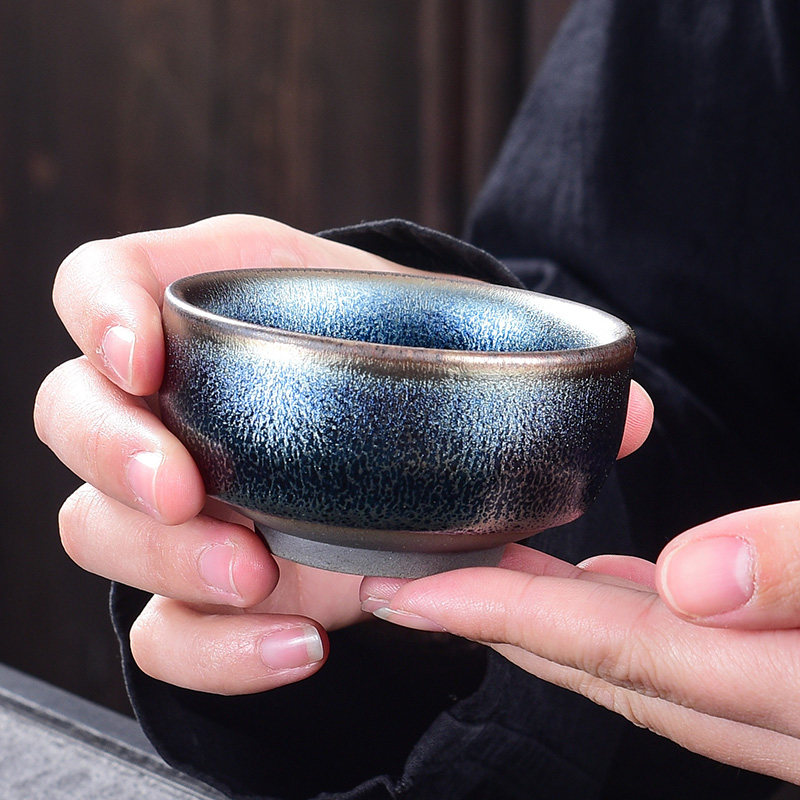 速发蓝麒麟建盏茶杯 家用铁胎建盏主人杯品茗杯小茶碗茶具零配