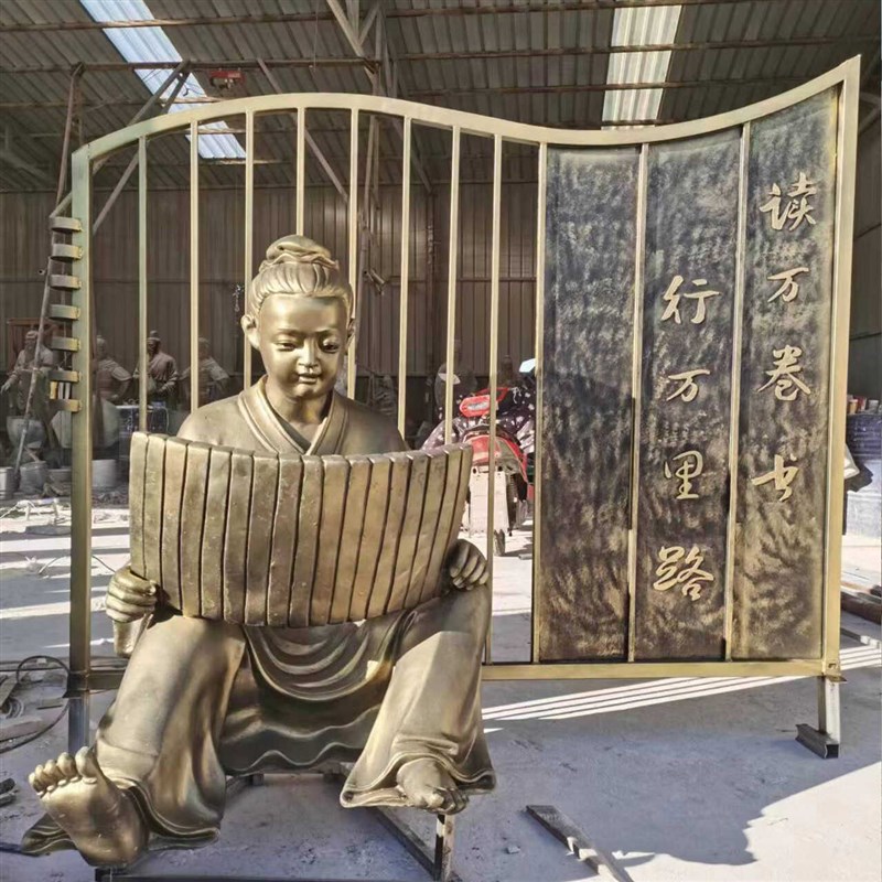 速发玻璃钢牧童骑牛雕塑寓言成语故事凿壁借光铁杵磨成针读书人物
