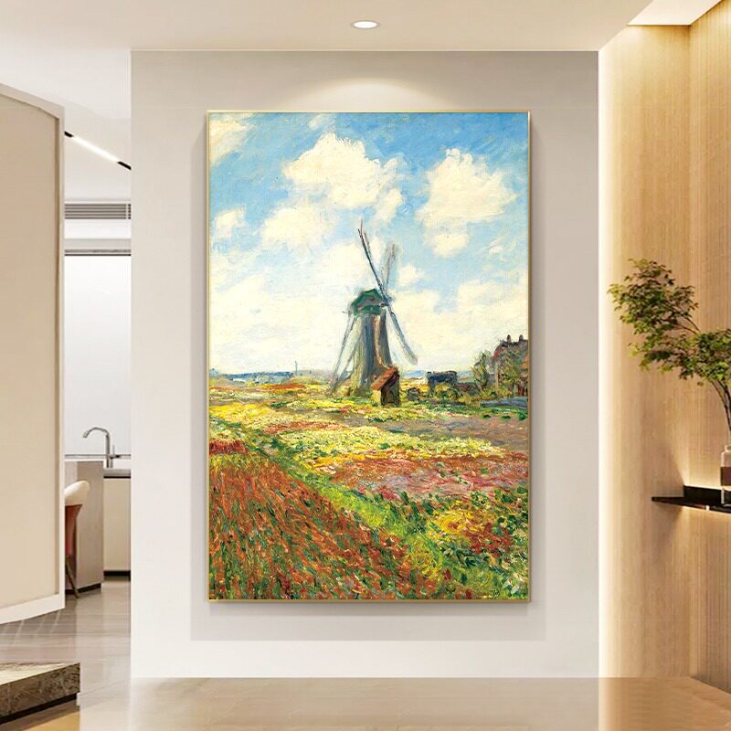 速发美式玄关墙面装饰风莫奈乡村画景走客厅挂画油画复古画廊过道