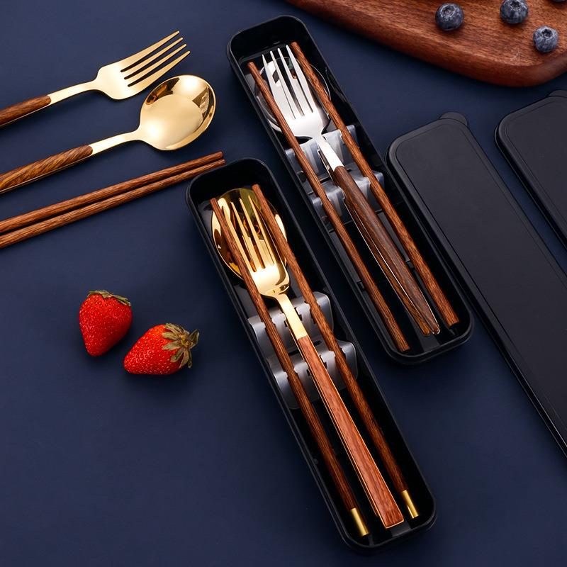 直销新款不锈钢便携餐具叉子勺子筷子葡萄牙套装三件套学生餐具送