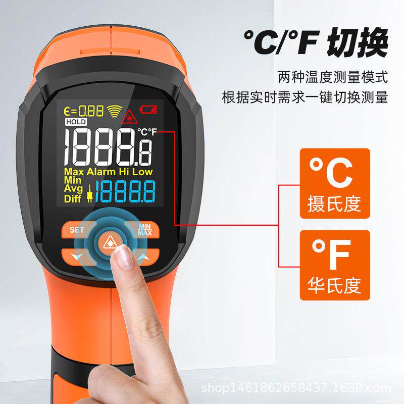 新款直销高温手持红外测温仪 1600°工业温湿度水温油温空调温度