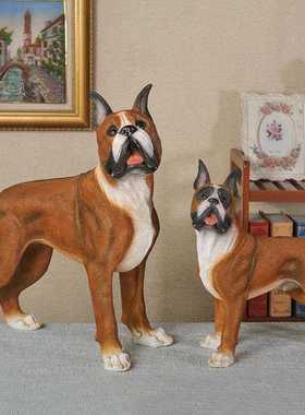 直销新款跨境货源仿真动物工艺品拳师犬摆件树脂宠物狗狗模型客厅