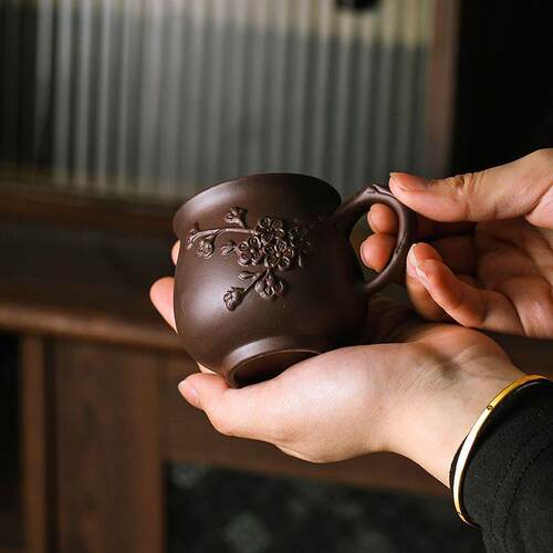 新款直销宜兴原矿紫砂茶杯品茗功夫陶瓷家用办公室主人杯茶具手把