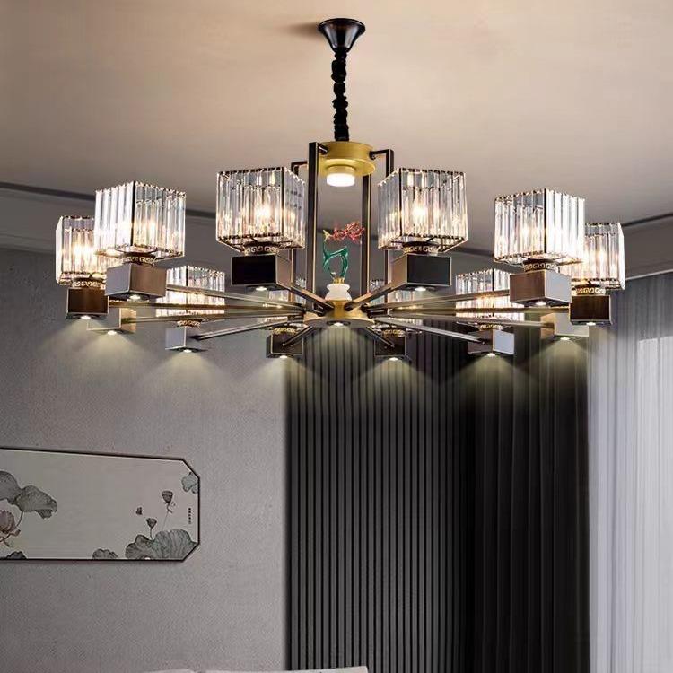 直销新款新中式大餐厅吊灯水晶灯带射灯餐饮酒饭店会所宴会厅包厢