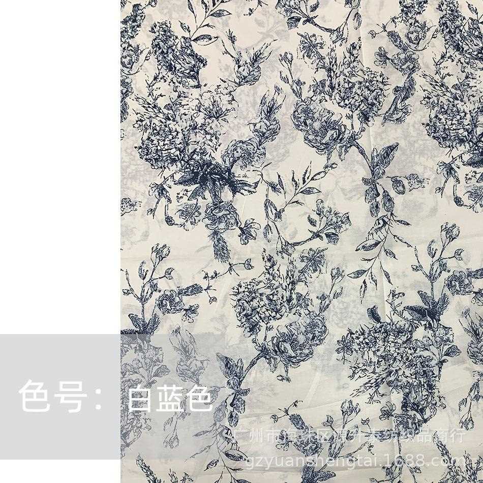 直销新款国风手绘素描植物印花 全棉平纹梭织布料 春夏连衣裙衬衫
