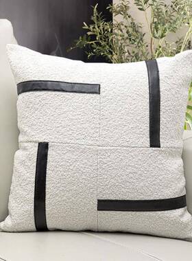 简VFK现代客厅沙发抱枕米色圈绒贴黑色约PU靠枕白轻奢样板间创意