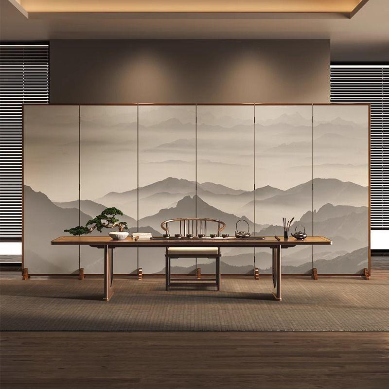 山水落地屏风隔LLR断客厅遮挡酒店屏室隔挡板厅简约大折叠断玄关