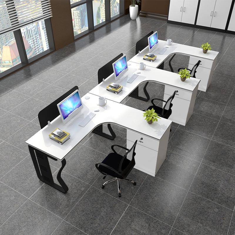 约现代L型员工办公桌椅RYB组合工位卡办公室屏风座桌电脑带书简柜