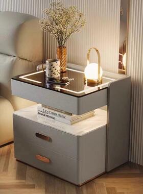 智能功床IVG头柜家用卧室多轻能无充线带灯整理柜奢实木收纳床边