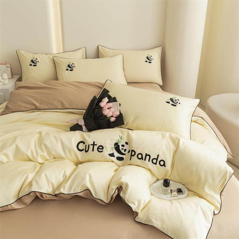 熊猫A类MRQ4支纯0棉刺绣套四件套100全棉学生卡裸通三件亲肤睡