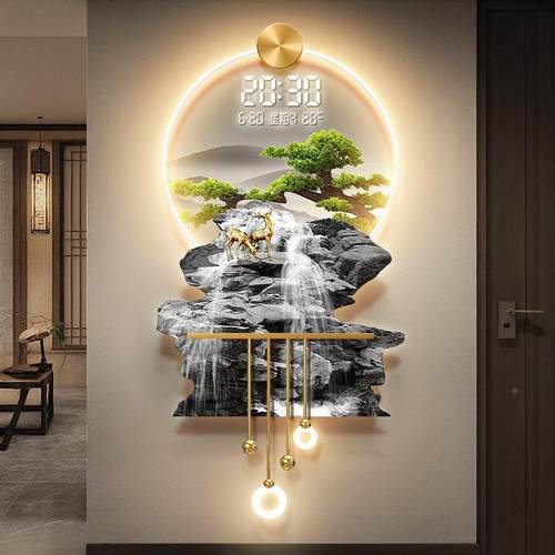 流水生KSX财厅插电万年时历20客25新款客迎松玄关电子钟挂墙带温